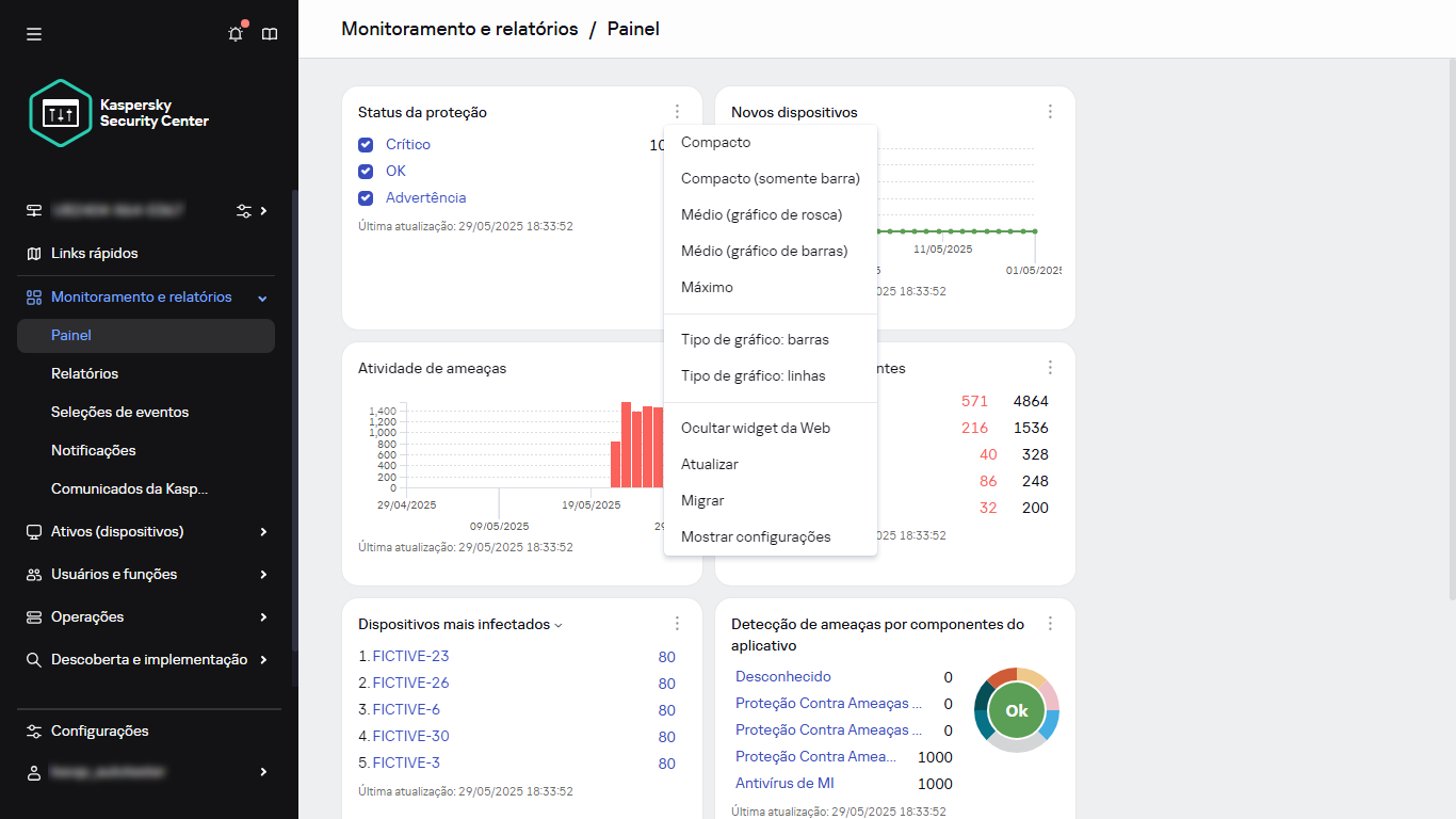 Menu de contexto do widget.