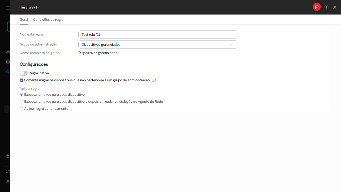 A janela de cópia para regras de movimentação.