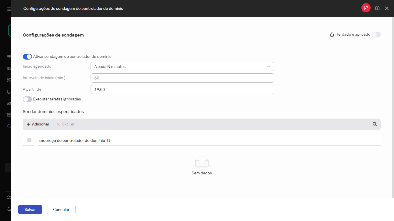 Configurações de sondagem do controlador de domínio.