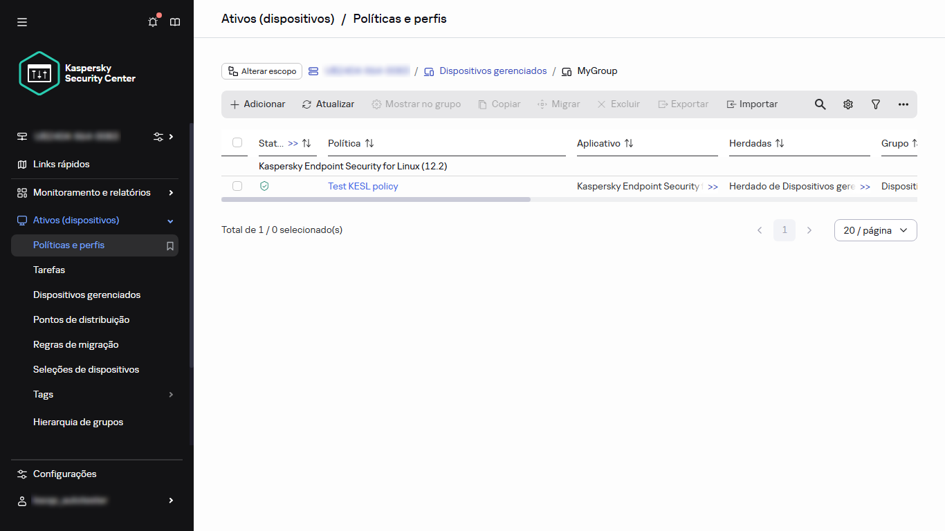 Nó de política em políticas e perfis.