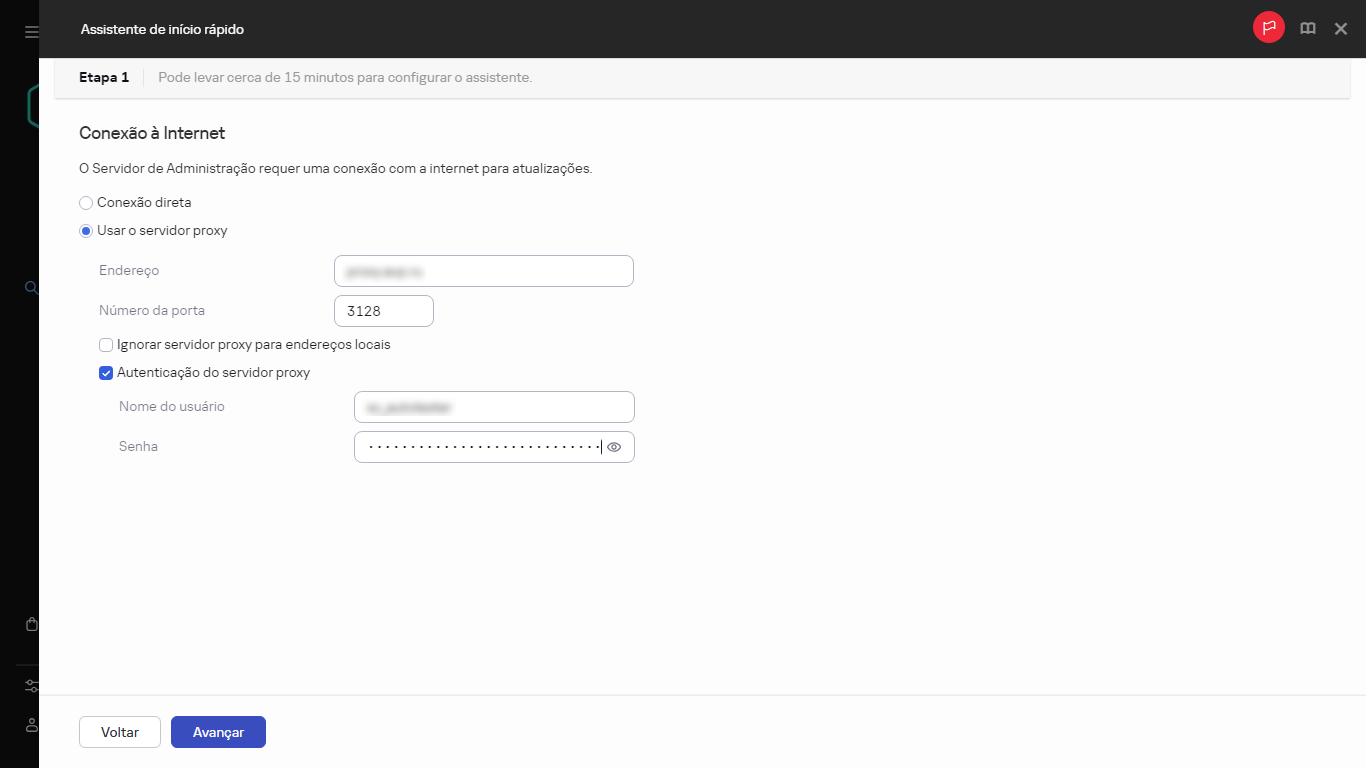 A etapa de conexão com a Internet do Assistente de início rápido.