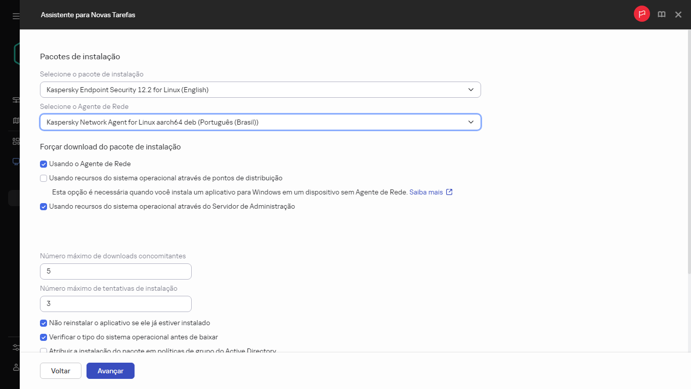 Configurações da tarefa Instalar aplicativo remotamente.
