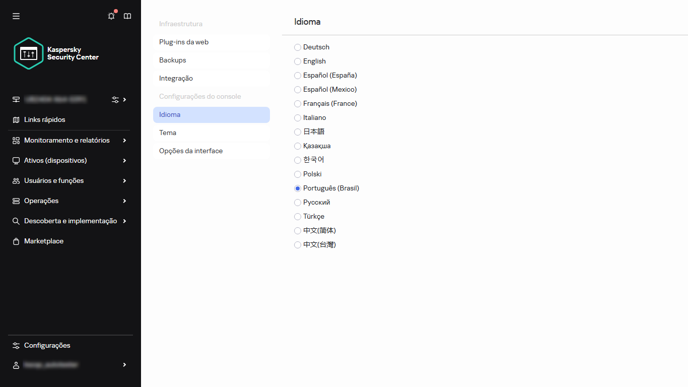 Alteração de idioma.