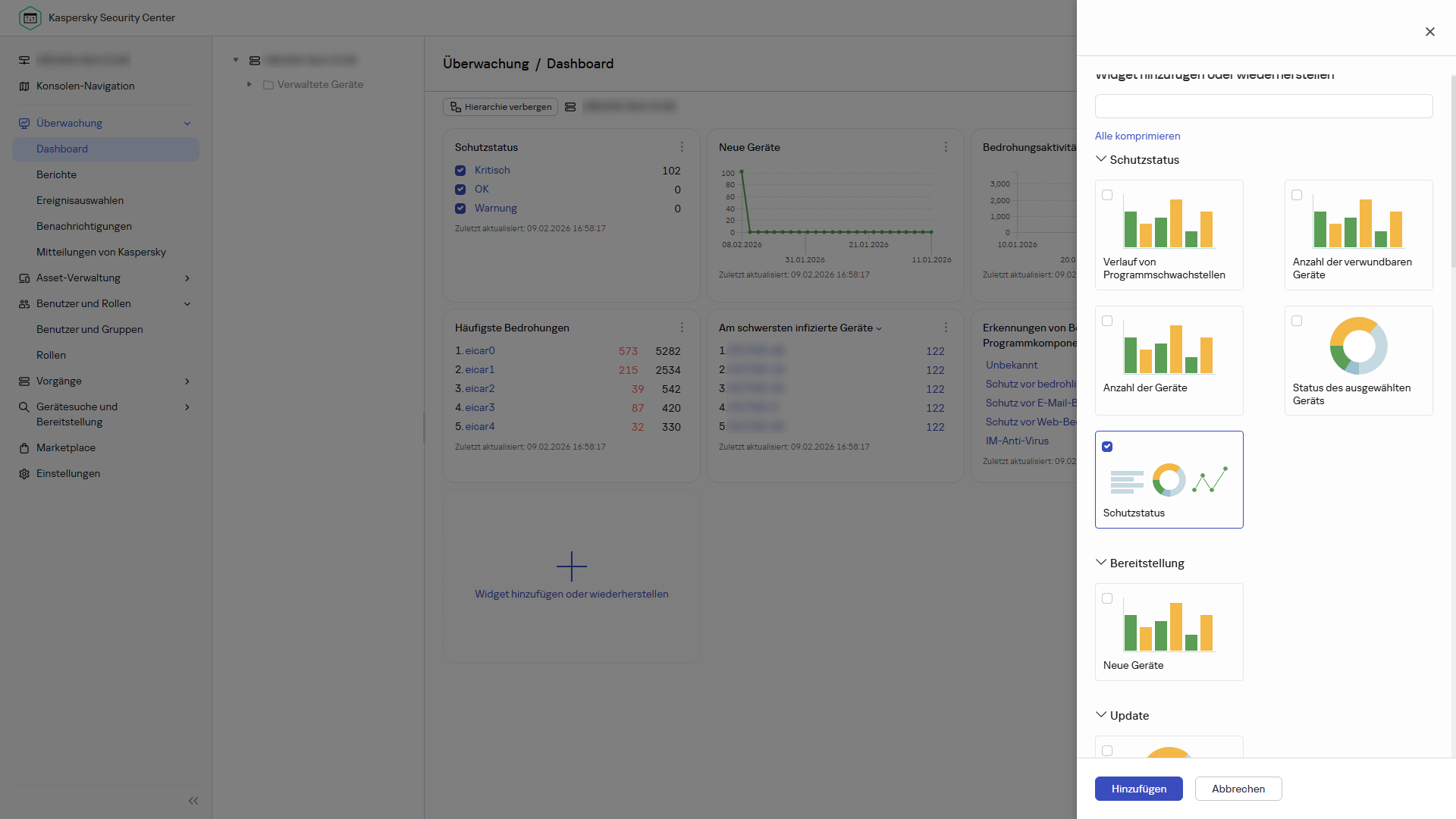 Auswählen des Widget-Typs.