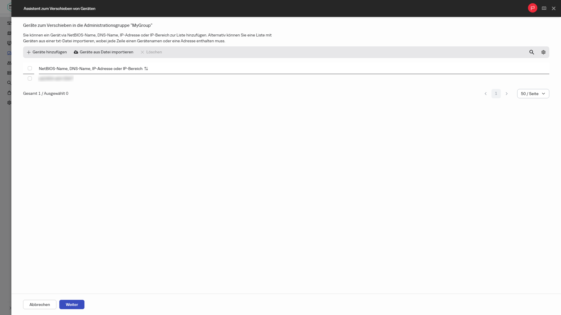 Geräten zum Verschieben in die Administrationsgruppe hinzufügen.