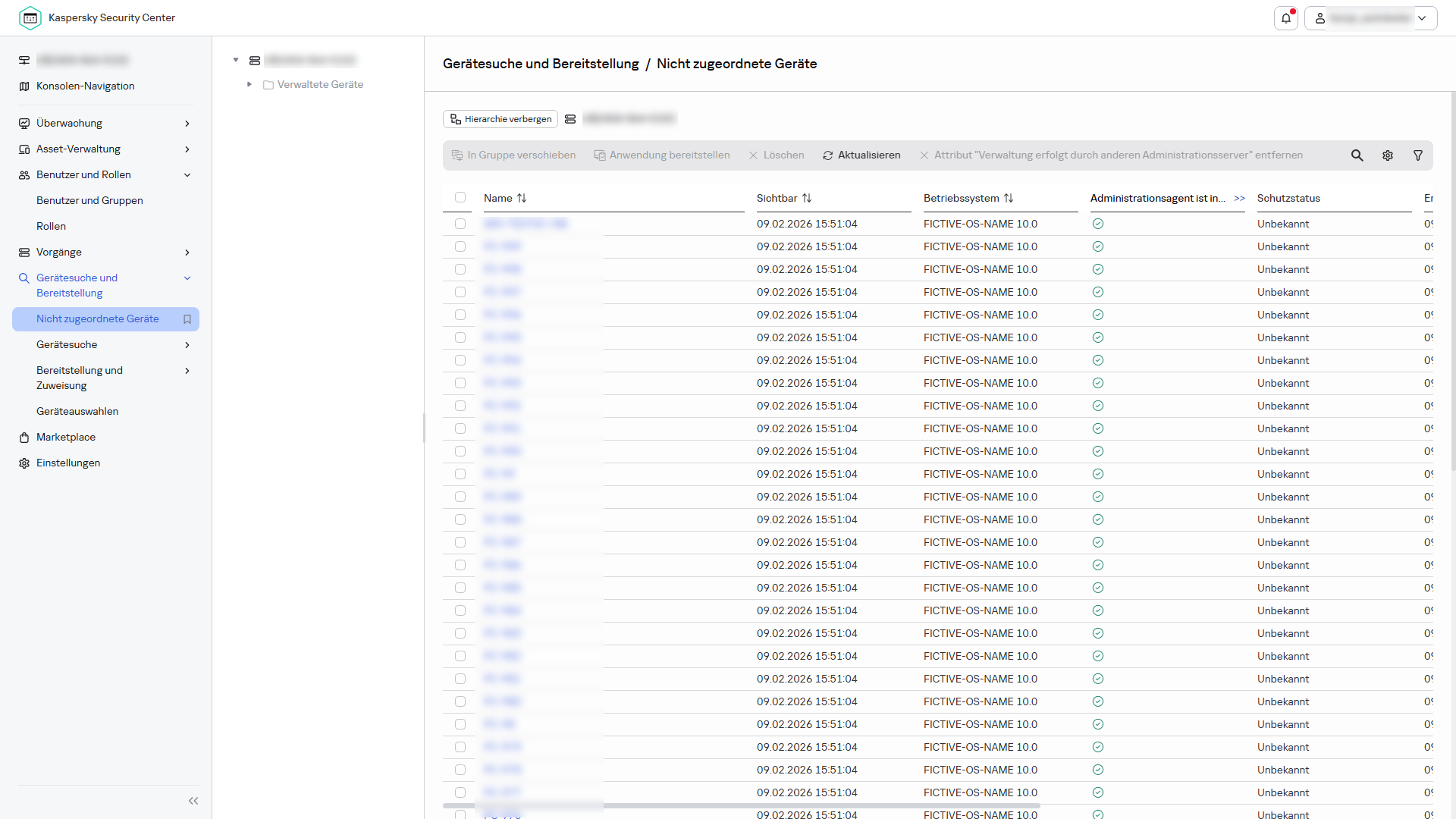 Der Bereich "Nicht zugeordnete Geräte" im Abschnitt "Entdeckung & Bereitstellung"
