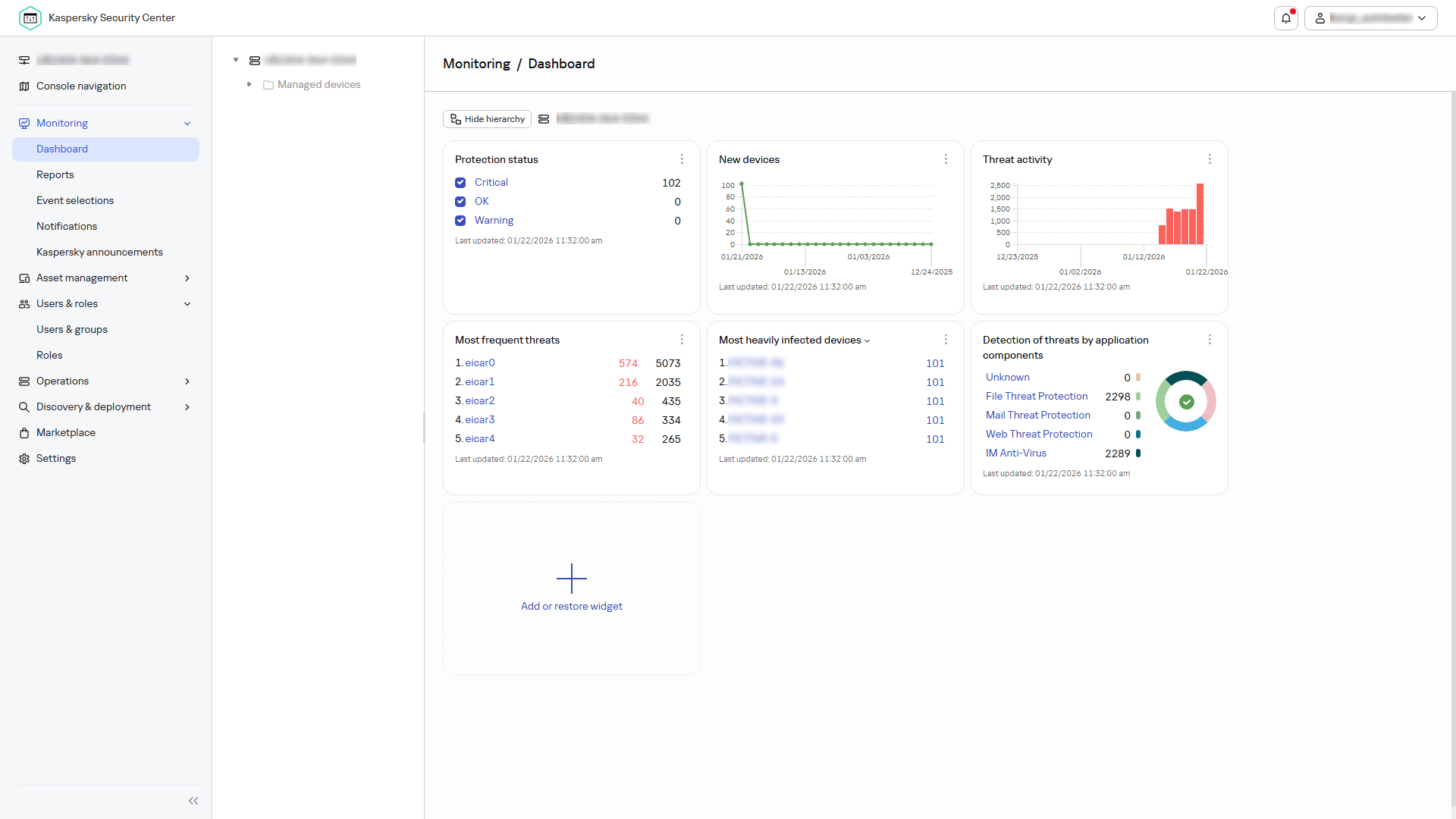 The dashboard with widgets.