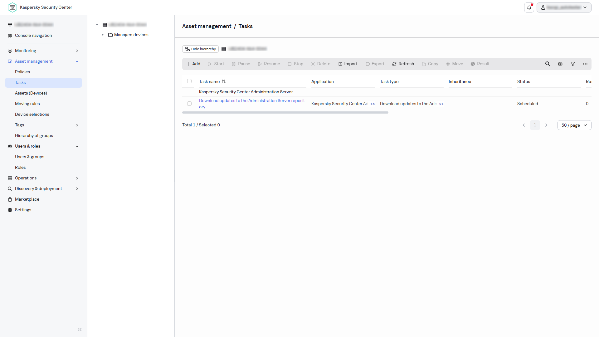 The task list with the Download updates to the repositories of the distribution points task.