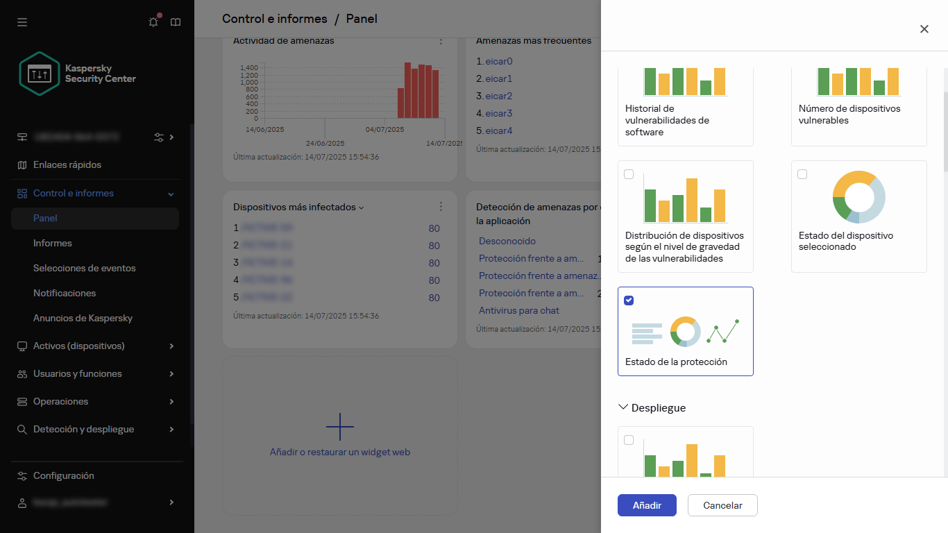 Seleccionar el tipo de widget.