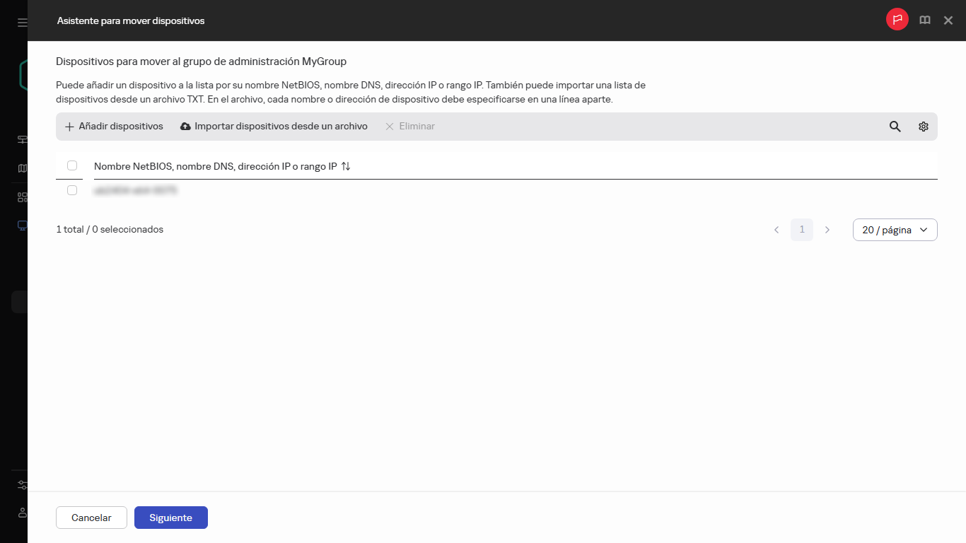 Añadir dispositivos para moverlos a un grupo de administración.