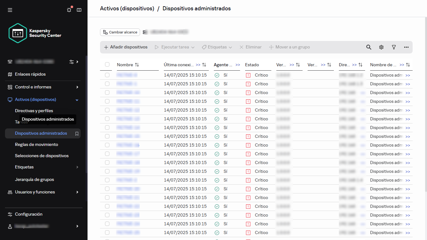 Lista de dispositivos admnistrados.