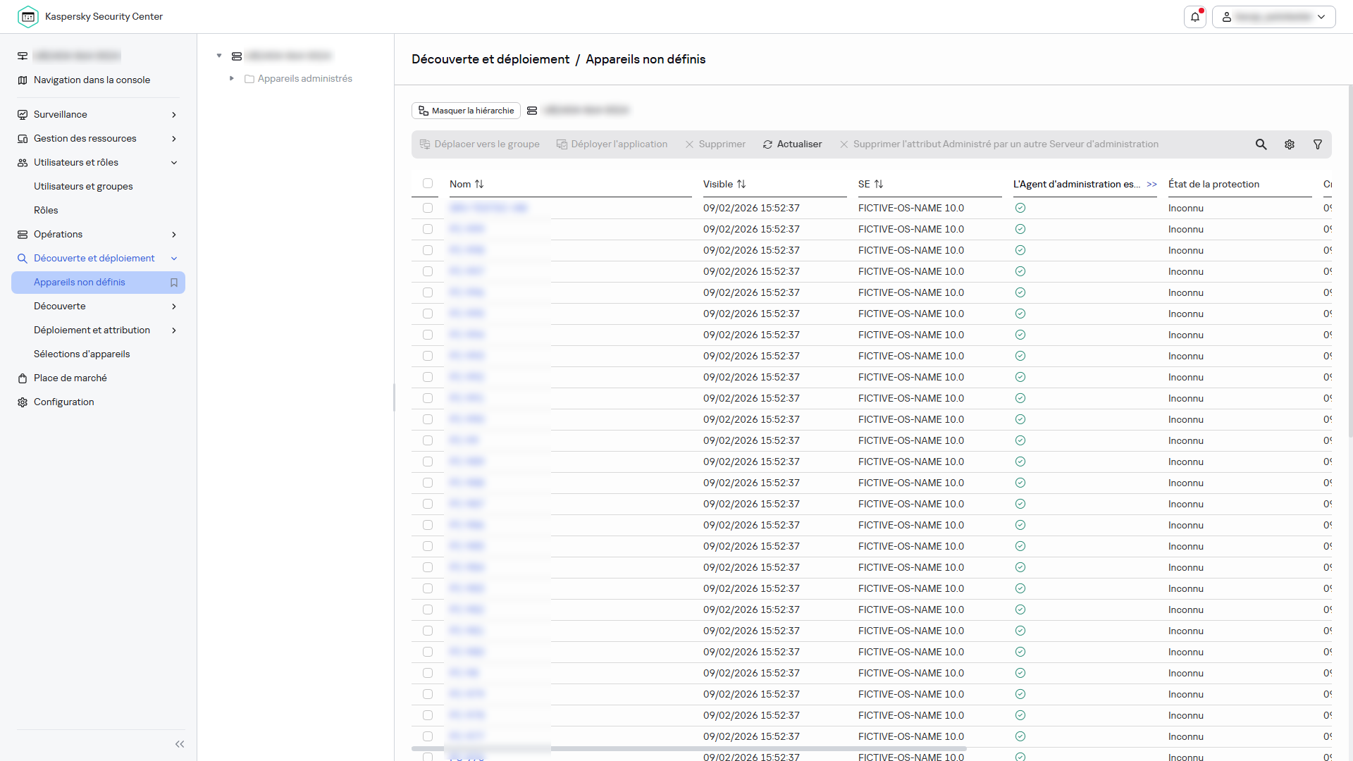 La sección Dispositivos no asignados en Detección y despliegue.