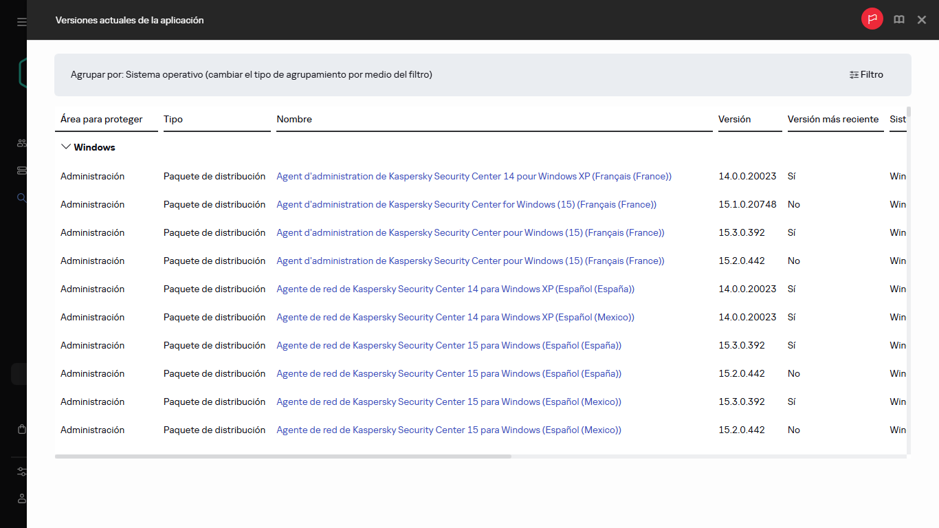 Lista de las actualizaciones disponibles.