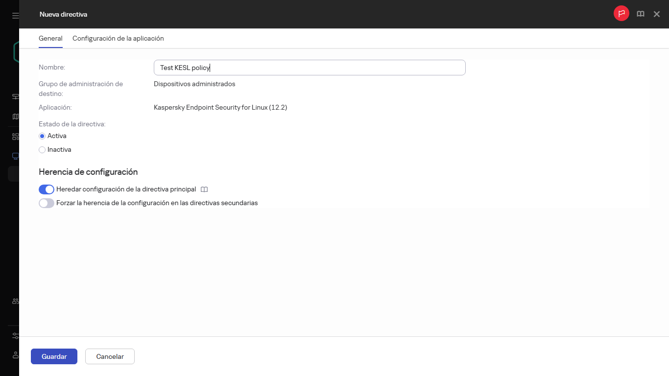 Pestaña General de la ventana de creación de una nueva directiva.