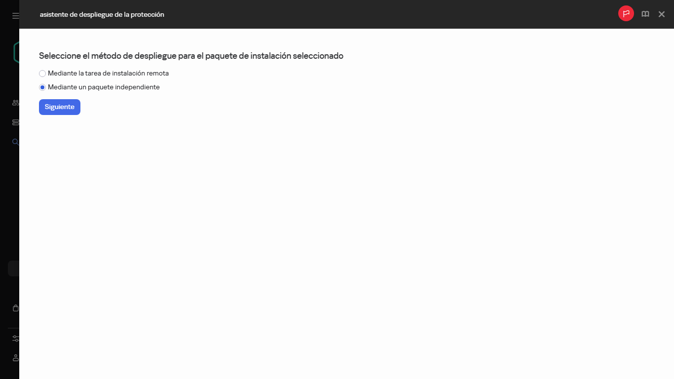 Seleccionar el método de despliegue del paquete de instalación.