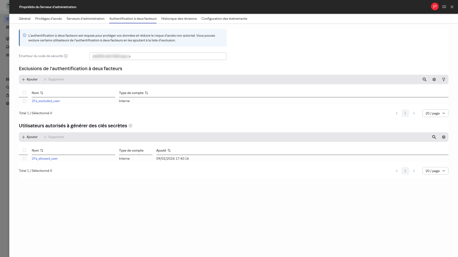 Las exclusiones de autenticación de dos factores y la lista de admitidos.