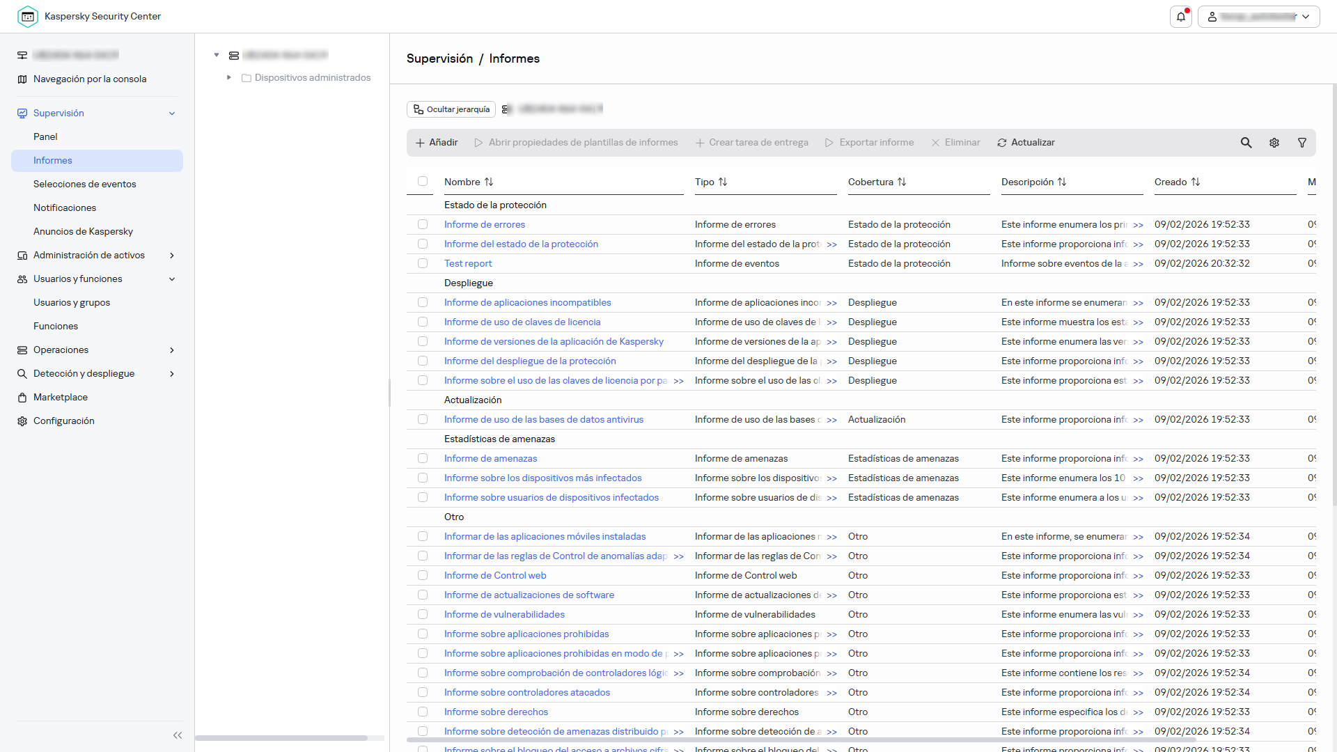 La lista de informes.