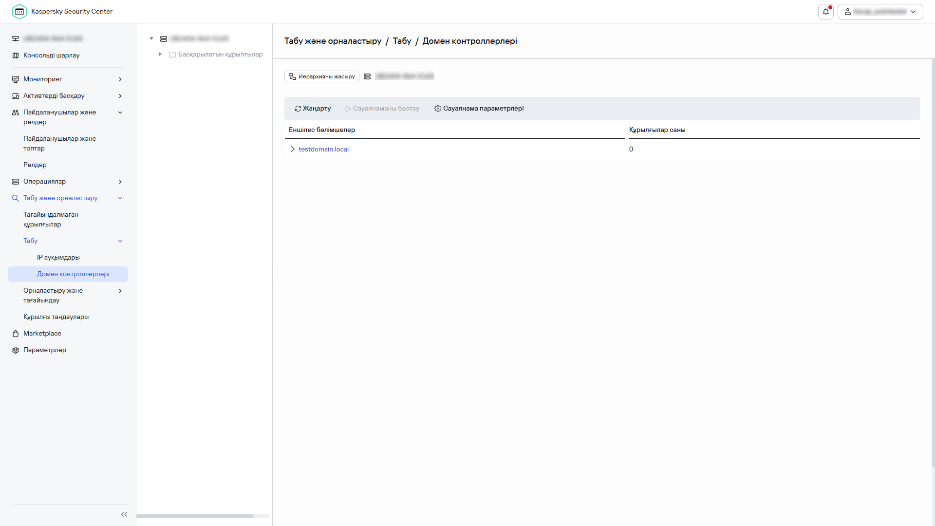 Домен контроллері сауалнамасы терезесі.