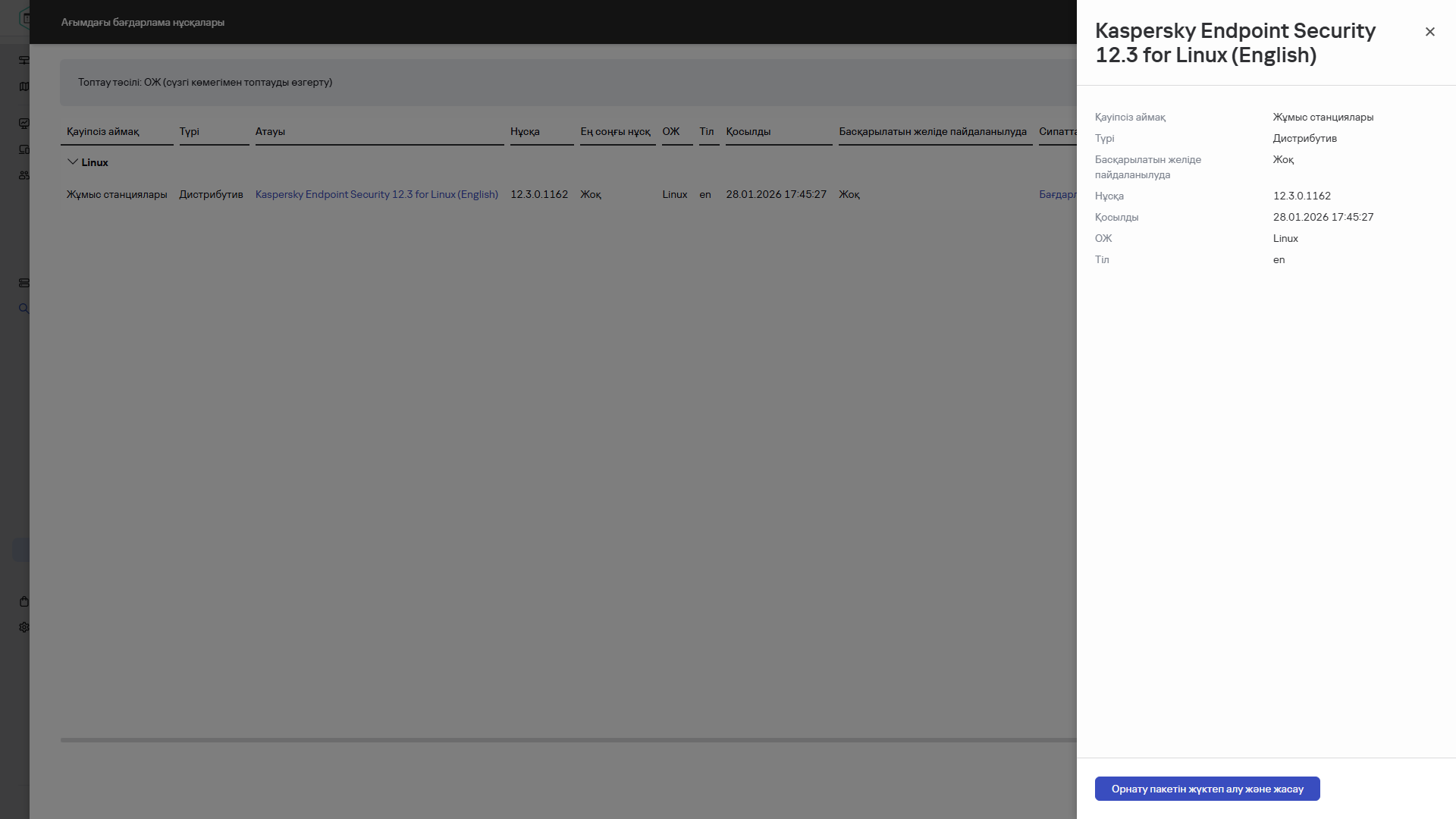 Орнату пакетін жүктеп алу терезесі.
