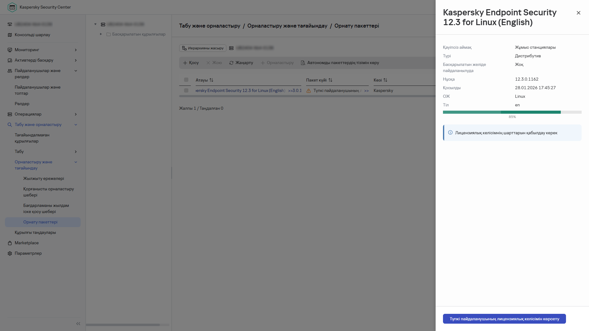EULA қабылдау қадамында орнату пакетін жүктеп алу терезесі.