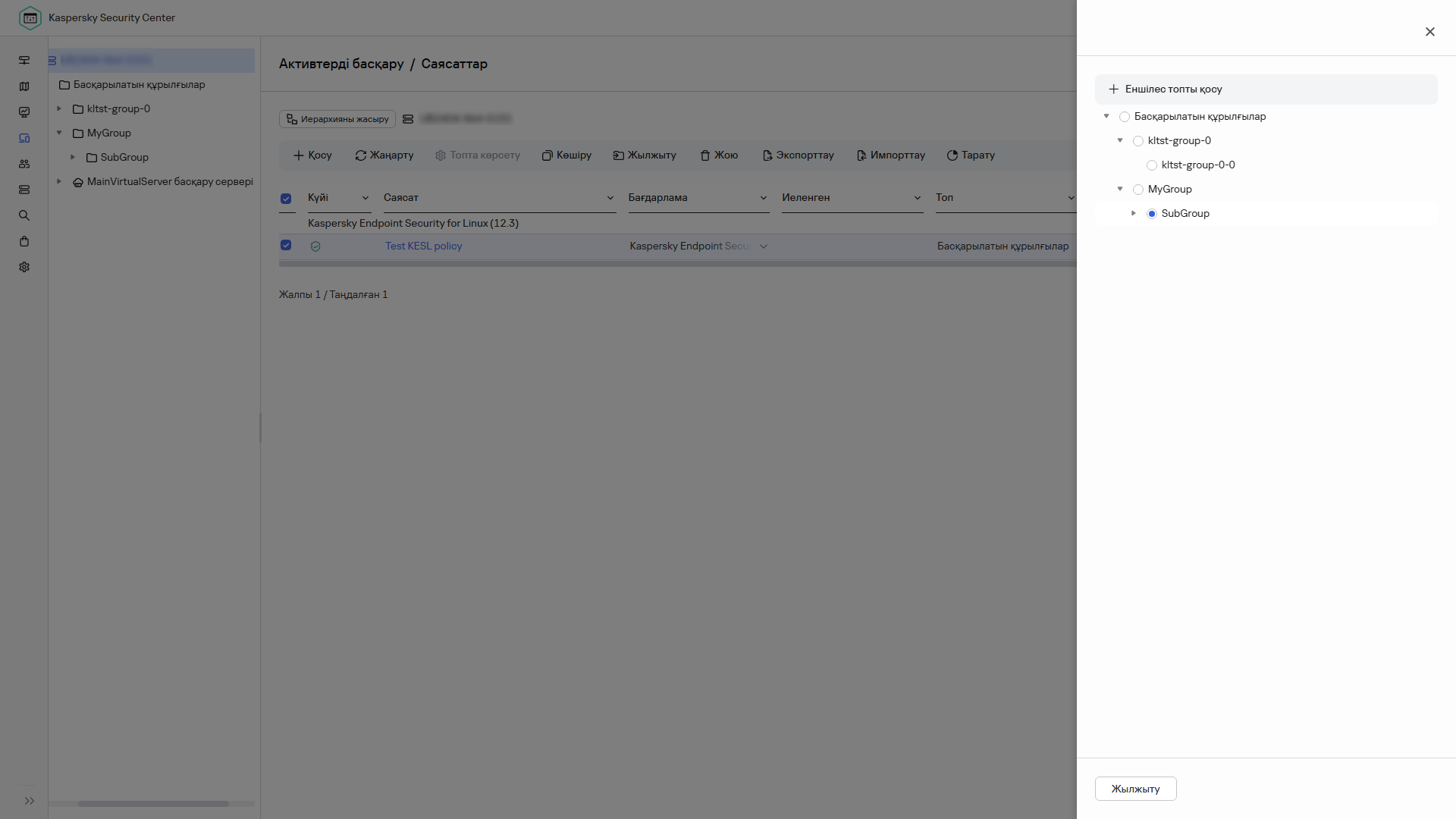 Саясатты жылжыту үшін топ таңдаудың диалогтік терезесі.
