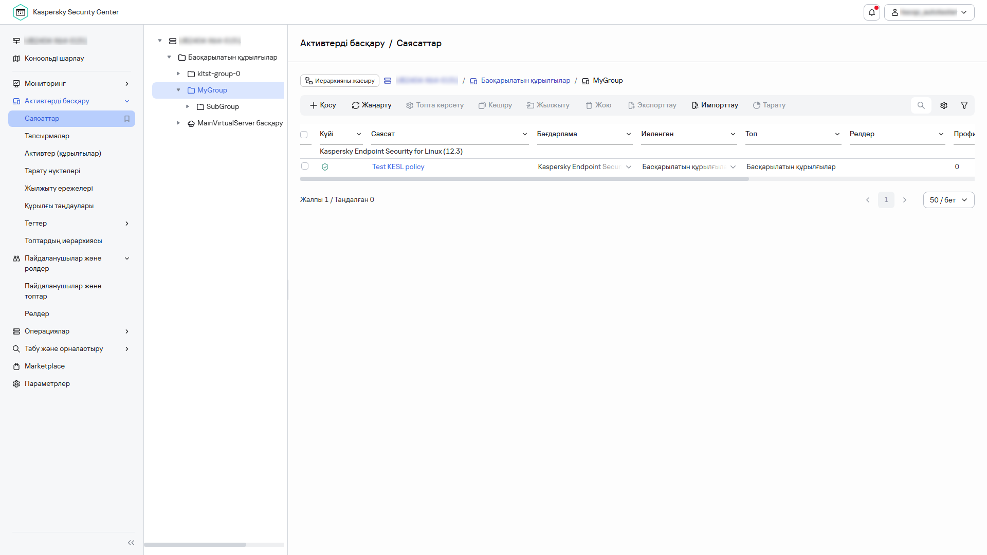 Саясаттар мен профильдердегі саясат түйіні.