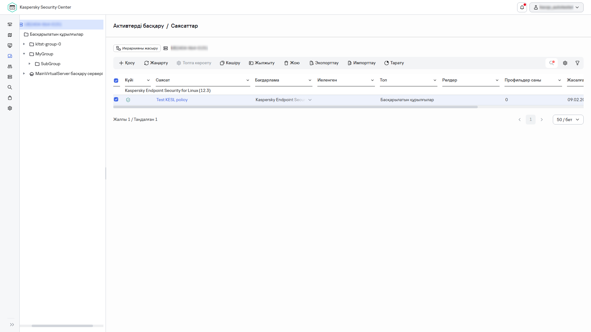 Саясаттар және профильдер: құсбелгісі таңдалған саясат.