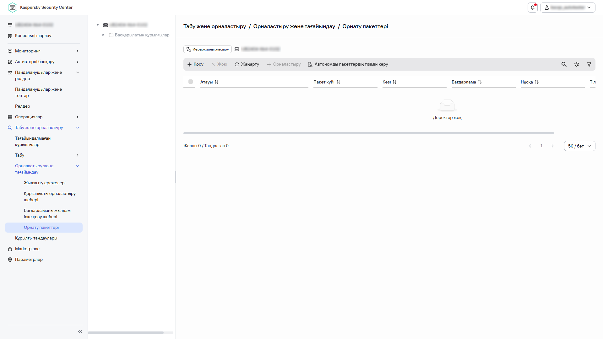 Негізгі мәзірдегі "Орнату пакеттері" бөлімі.