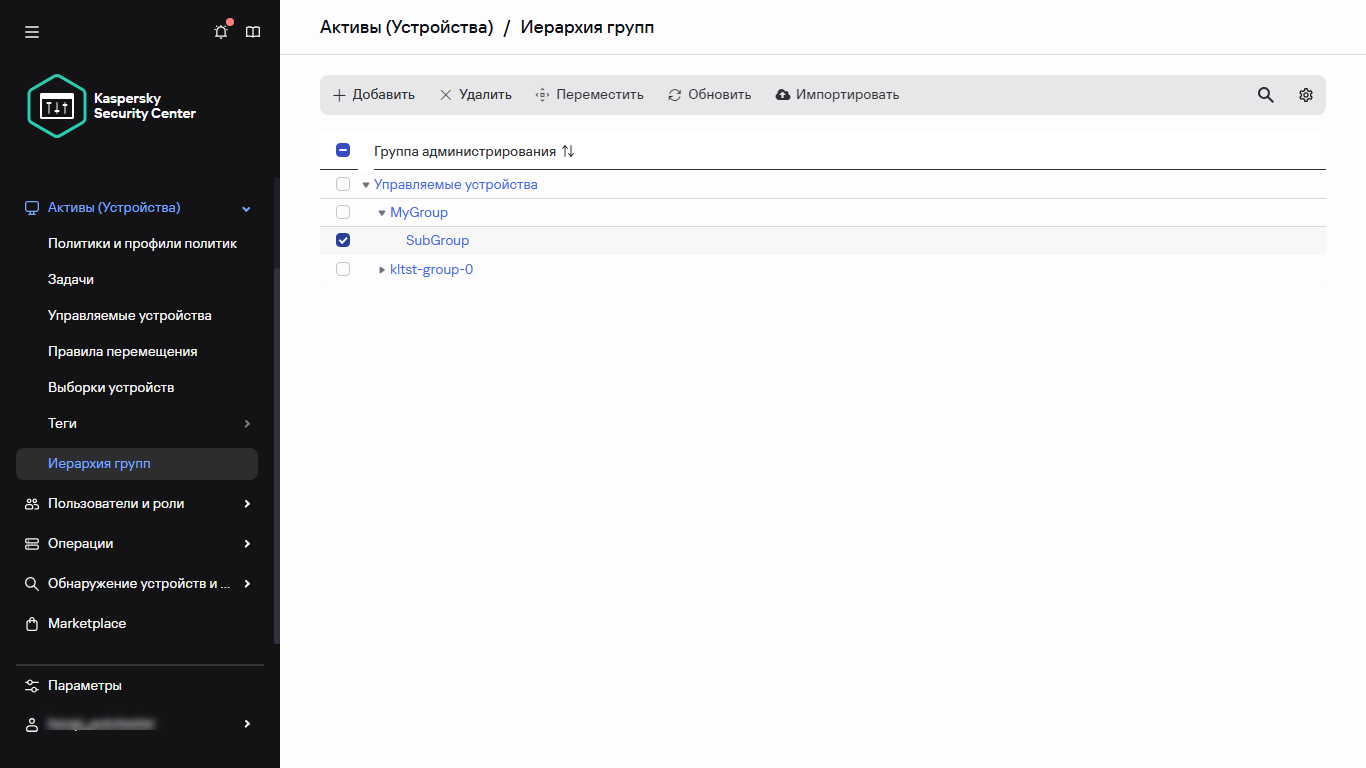 Иерархия групп с выбранной подгруппой SubGroup.