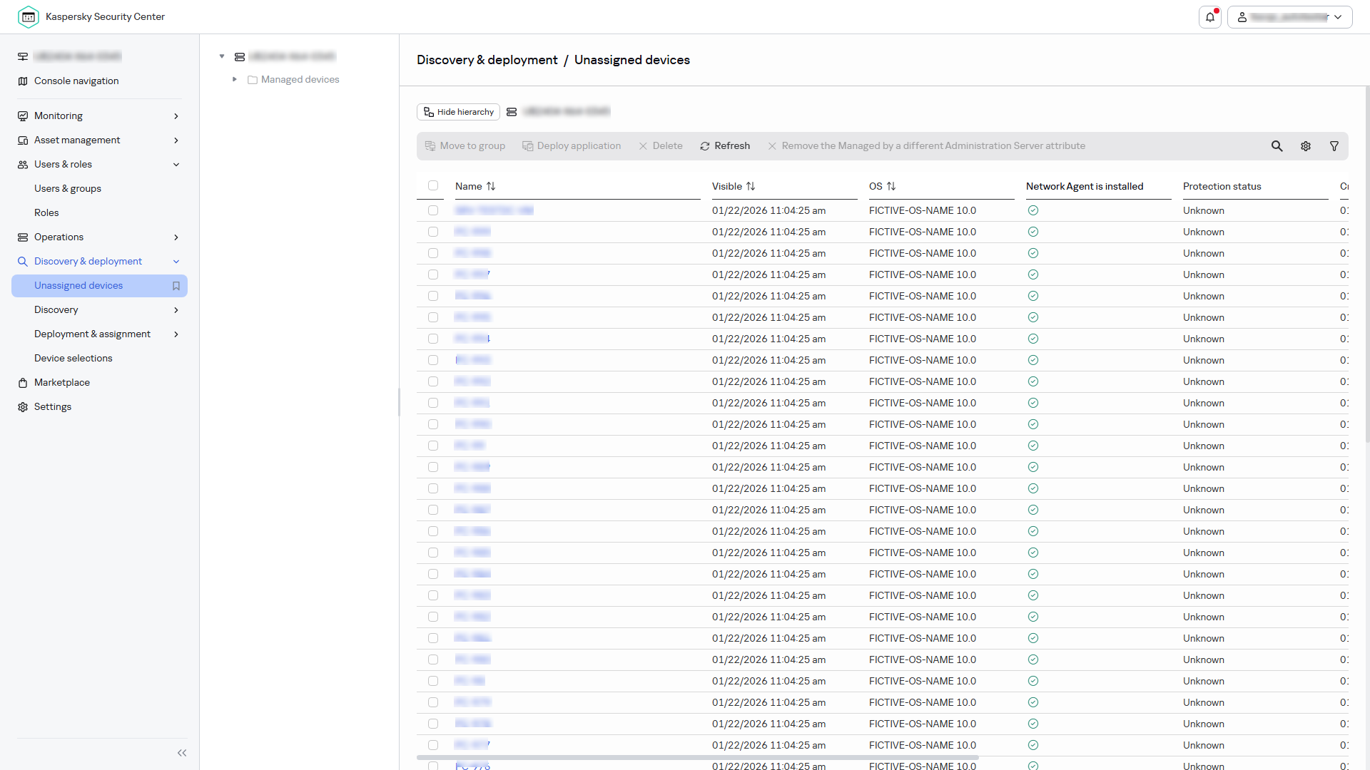 發現 & 部署中的未指派裝置部分。