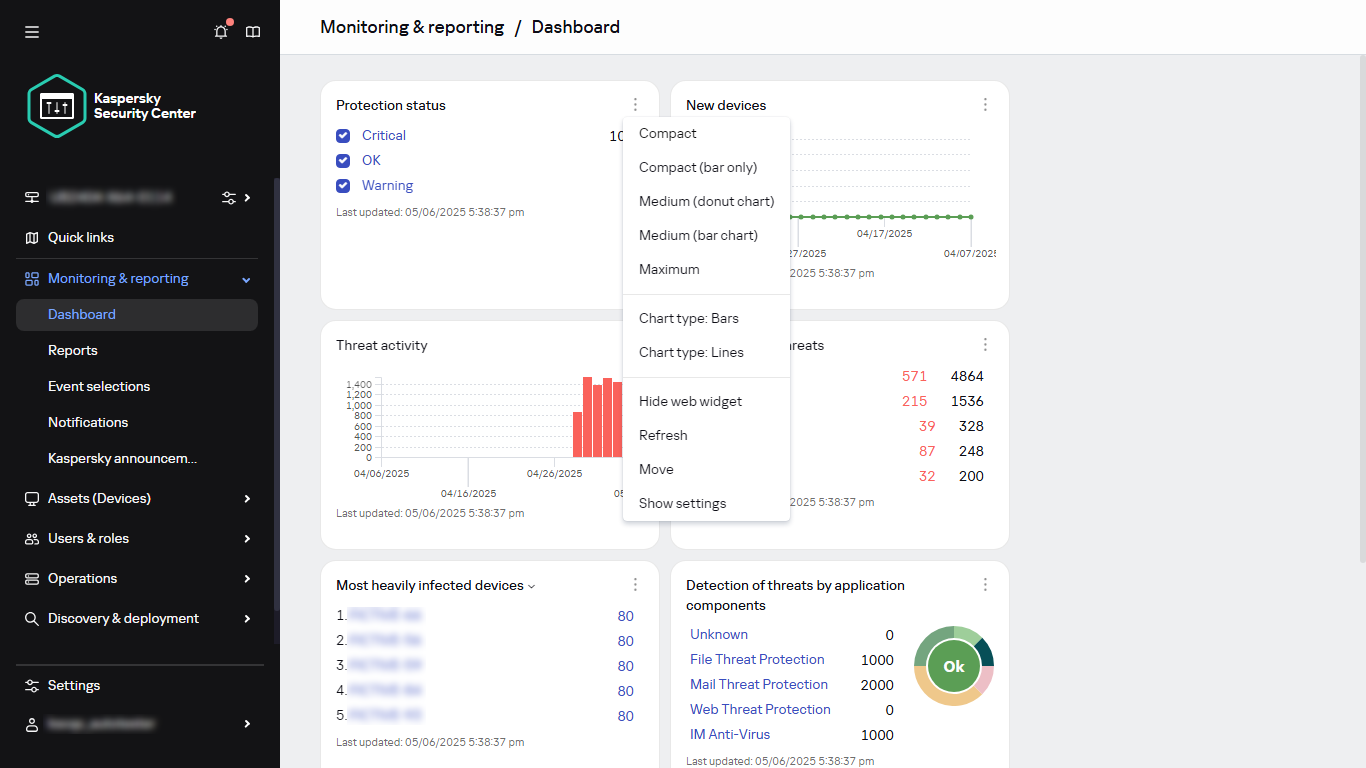 Kontextmenü des Widgets.