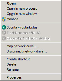 Objektin pikavalikko Microsoft Windows -järjestelmässä