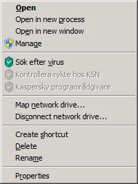 Ett objekts snabbmeny i Microsoft Windows