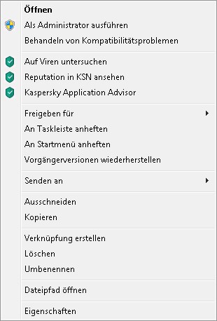 Kontextmenü für ein Objekt in Microsoft Windows