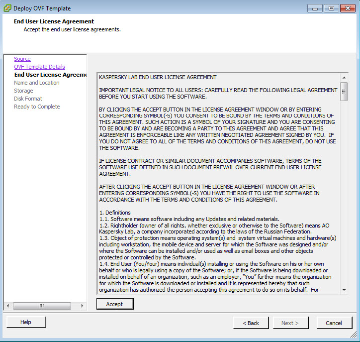 Viewing the Kaspersky Security Gateway End User License Agreement