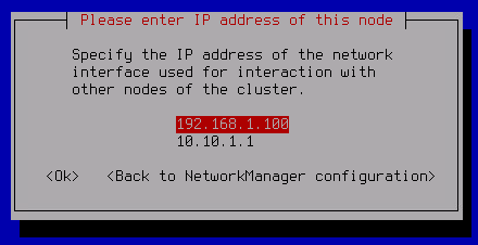 The screenshot shows the window for selecting the IP address of the network adapter.
