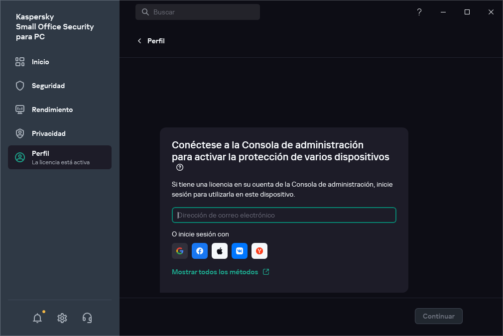 Paso en el que puede conectarse a la Consola de administración