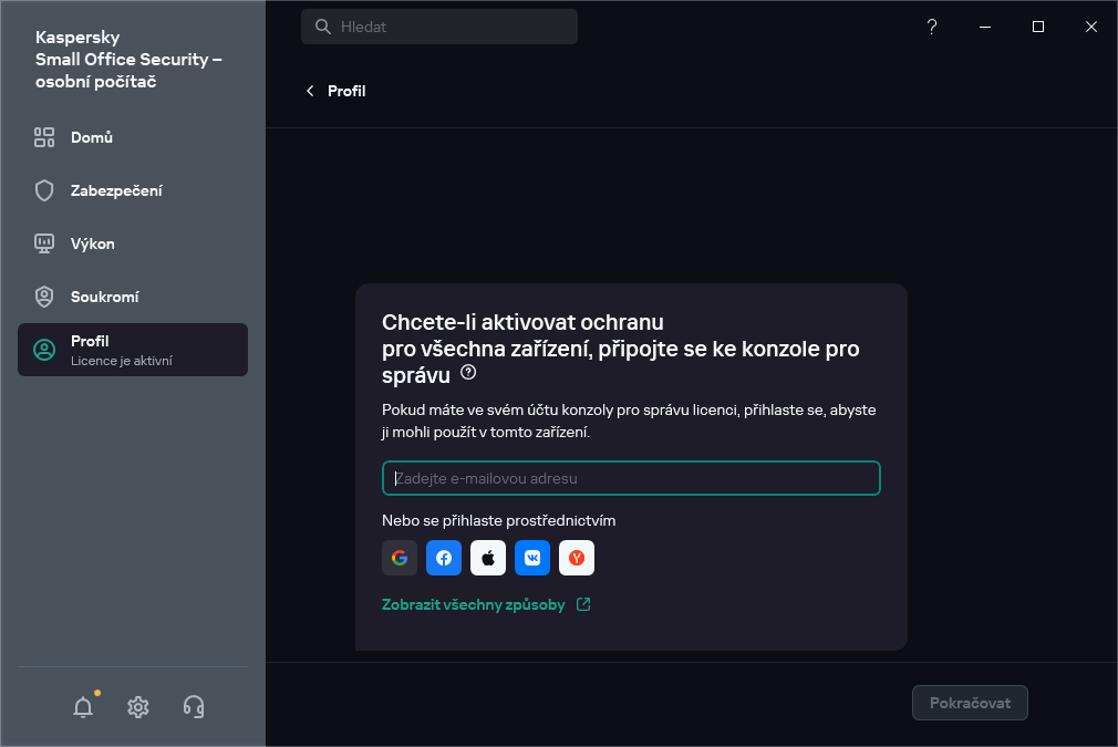 Krok, kde se můžete připojit ke konzole pro správu