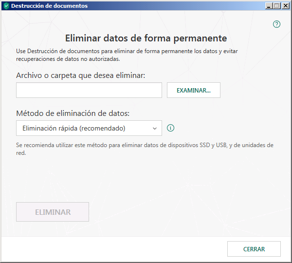 Ventana Destrucción de documentos