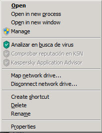 Menú contextual de un objeto en Microsoft Windows