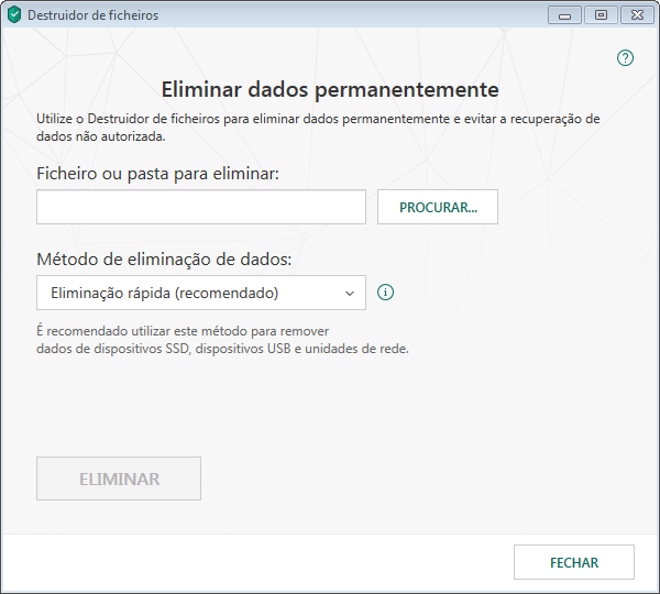 Janela Destruidor de ficheiros