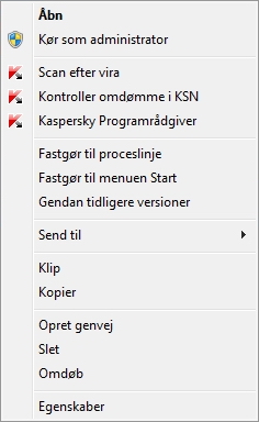 Context menu of an object in Microsoft Windows