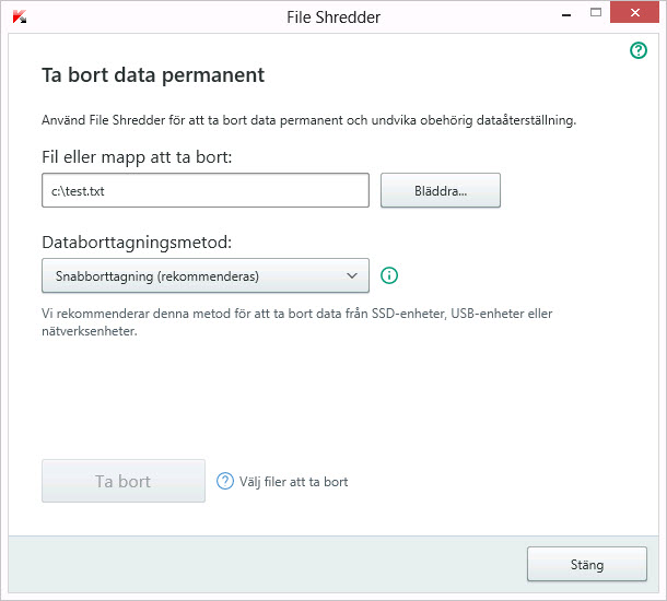 File Shredder window