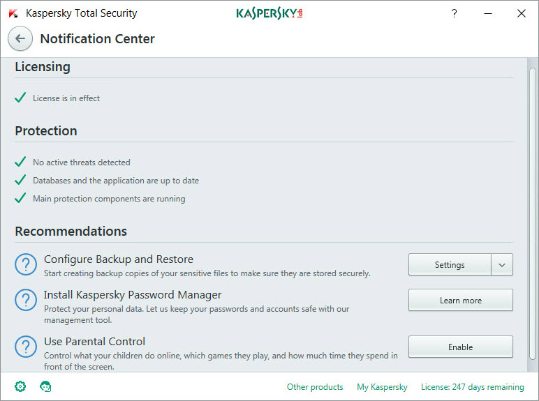 Notification Center window