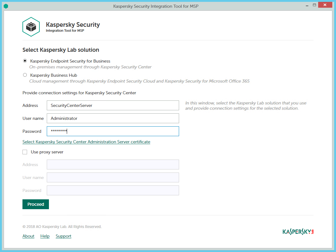 How do I change my Kaspersky admin server IP address?