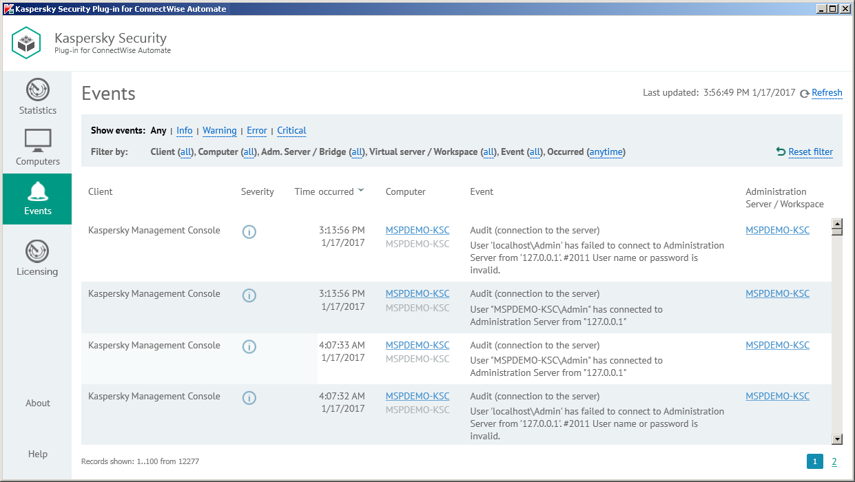 Events_window_Kaspersky plugin for LabTech