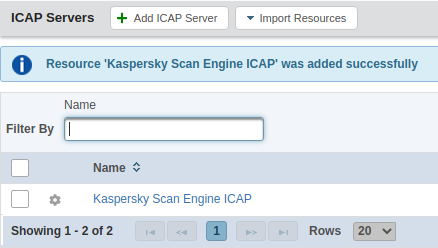 Resource "Kaspersky Scan Engine ICAP" was added successfully.