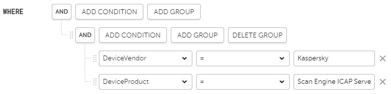 Search query: DeviceVendor = Kaspersky AND DeviceProduct = Scan Engine ICAP Service.