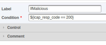 Элемент "If". Label = IfMalicious, Condition = ${icap_resp_code == 200}.
