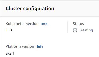 Cluster configuration. Status: Creating.